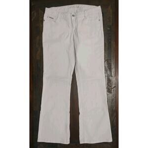 Michael Kors Women Size 10 Mid Rise Flared Leg White Denim Jeans Silver Accents